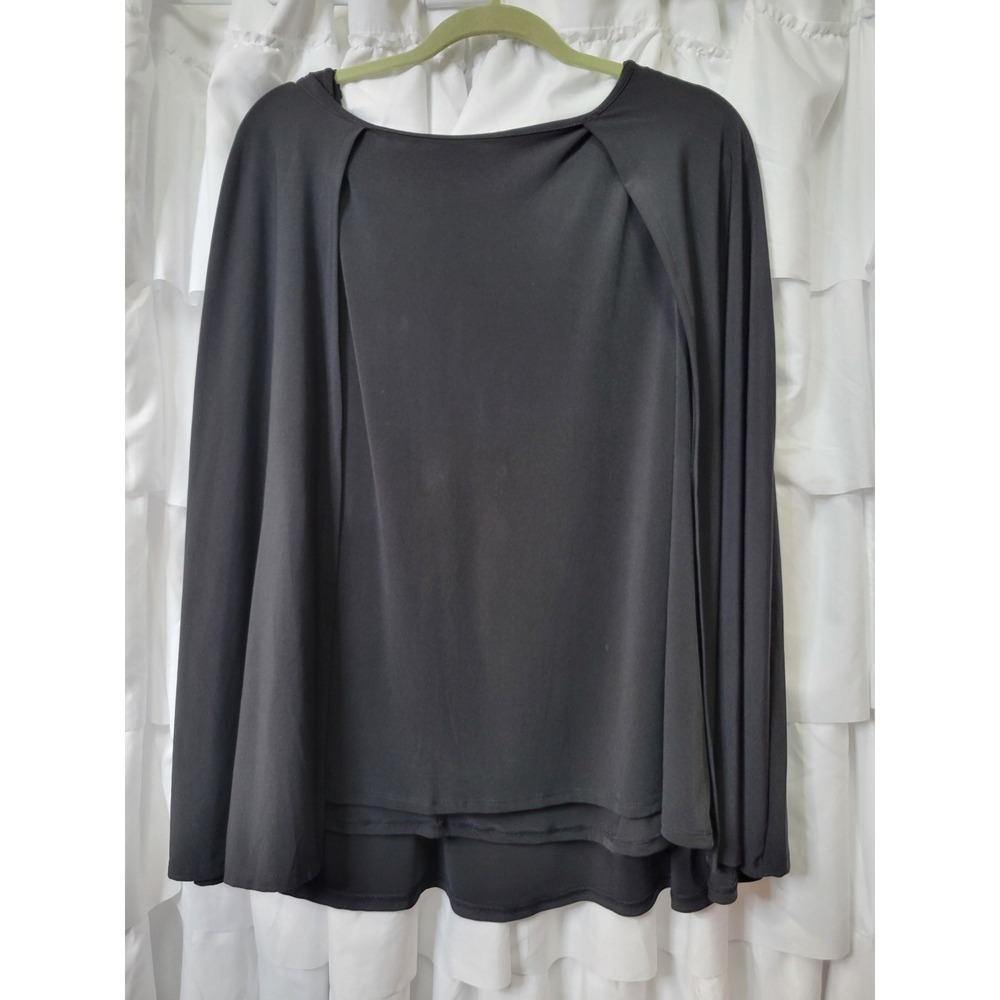 IMAN Global Chic Womens 2X Charcoal Gray Cape Sleeve Keyhole Back Blouse Top 516